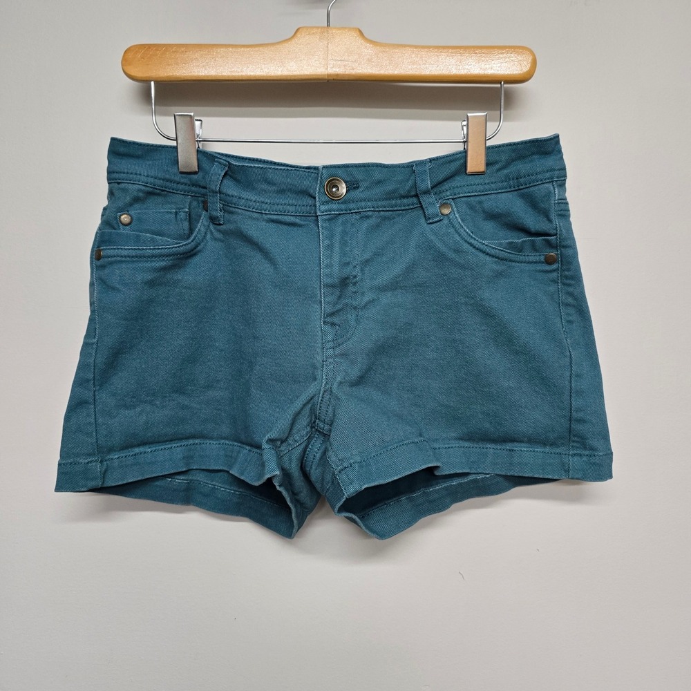 mySTYLE Denim Shorts Womens 8 Teal Cotton Spandex Stretch Cuffed Casual Boho